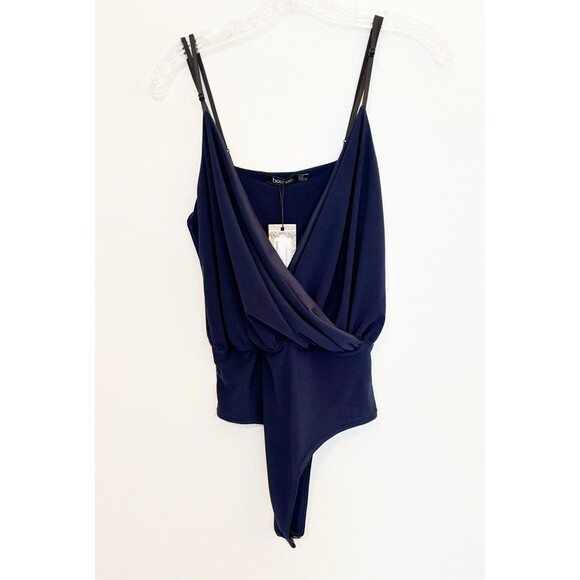 Boohoo Tops - Boohoo Slinky Wrap Thong Body Suit Navy Size 6